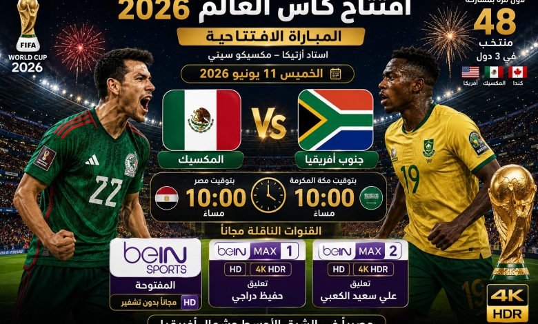 موعد مباراة المكسيك وجنوب أفريقيا افتتاح كأس العالم 2026 والقنوات المجانية الناقلة